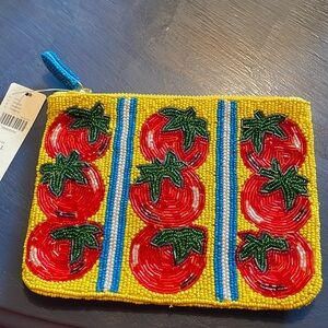 Anthropologie Fiona Medium Beaded Pouch 🍅 tomato